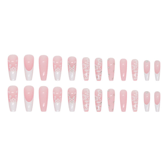 Long Ballet Diamond Long French Fake Nails
