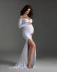 Cotton Maternity V-neck Slit Tail Dress