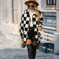 Mid-length Plush Hooded Chessboard Plaid Coat