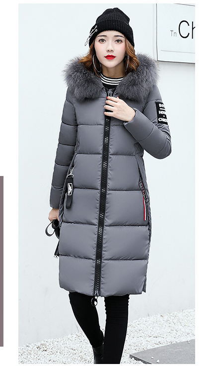 The new cotton padded winter long big girls slim Korean fur collar size feather padded female thickening