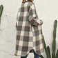 Plaid Lapel Button Woolen Casual Trench Coat