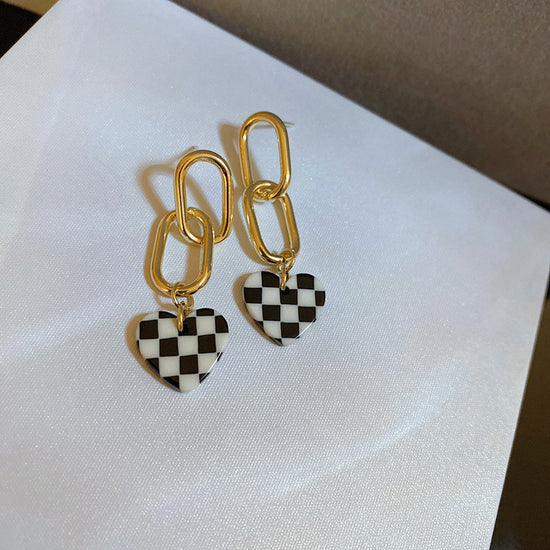 Checkerboard Earrings Personalized Oil Drop Women