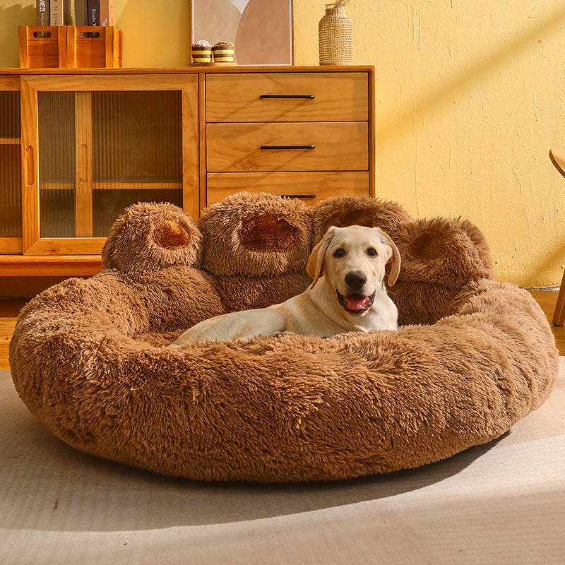 Dog Bed Cat Mat Round Large Pet House Long Plush Deep Sleeping Warm Bear Paw Shape Super Soft Cushion Calm Beds