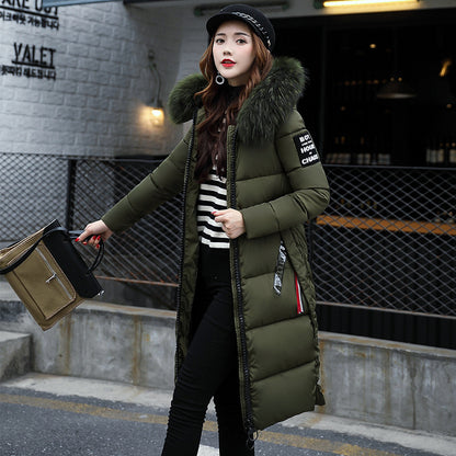 The new cotton padded winter long big girls slim Korean fur collar size feather padded female thickening