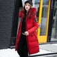 The new cotton padded winter long big girls slim Korean fur collar size feather padded female thickening