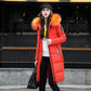 The new cotton padded winter long big girls slim Korean fur collar size feather padded female thickening