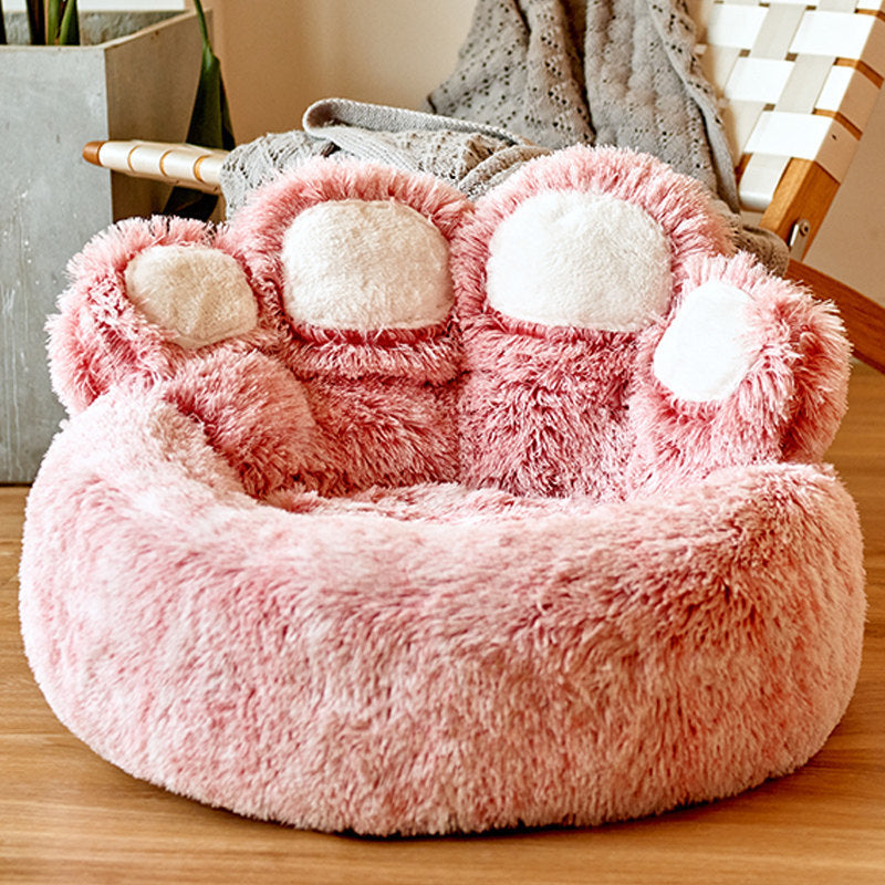 Dog Bed Cat Mat Round Large Pet House Long Plush Deep Sleeping Warm Bear Paw Shape Super Soft Cushion Calm Beds