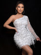 Off-shoulder Exaggerated Sleeve Sequins Decorative Tight Dress