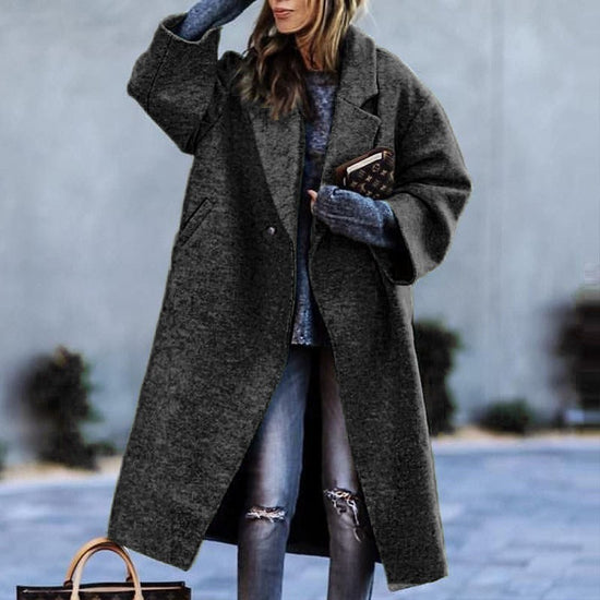 Turn-down Collar Coat Printed Woolen Long-cut Coat