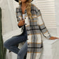 Plaid Lapel Button Woolen Casual Trench Coat