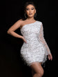 Off-shoulder Exaggerated Sleeve Sequins Decorative Tight Dress