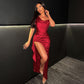 European And American Style Girdle Fishbone Satin Split Dress