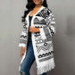 Ladies Tassel Hem Jacquard Cardigan Sweater